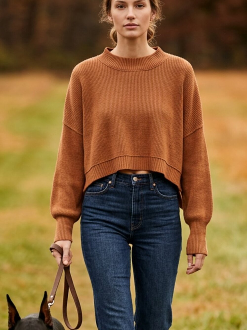 Free People Brown Ribbed Crop Sweater Size L